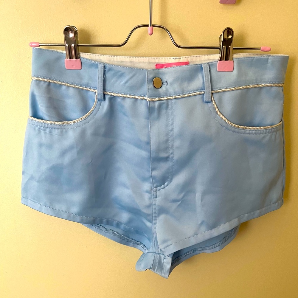 Never Worn Sold Out Dolls Kill SugarThrillz Blue “Angel Lush Satin Shorts” Sz M